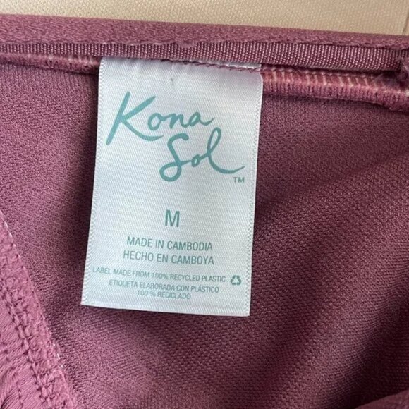 Kona Sol Flounce One Piece Swimsuit in Pink Mulberry Size M - Picture 6 of 9